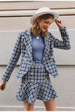 Double-breasted plaid blue blazer