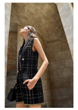 Primetime Looks-Double-breasted plaid romper