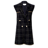 Primetime Looks-Double-breasted plaid romper
