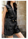 Primetime Looks-Double-breasted plaid romper