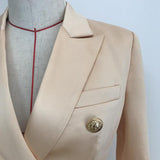 Primetime Looks-Double-breasted satin creme blazer
