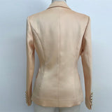 Primetime Looks-Double-breasted satin creme blazer