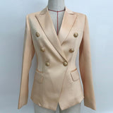 Primetime Looks-Double-breasted satin creme blazer
