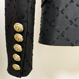 Double-breasted Stitches Faux Leather Blazer