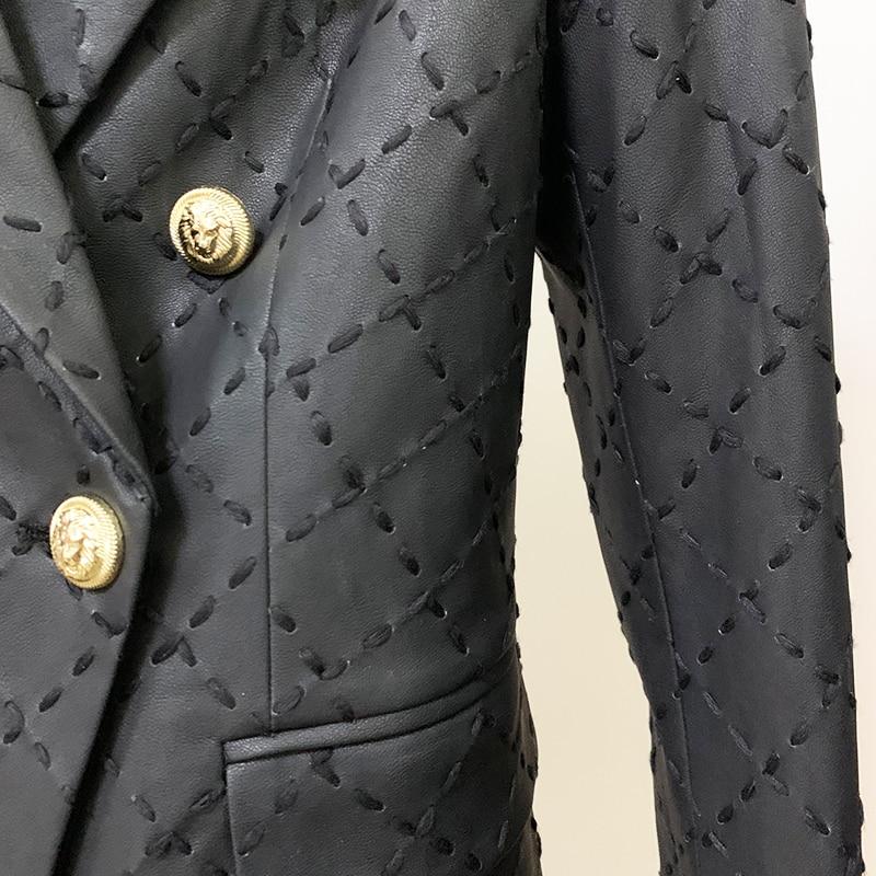 Double-breasted Stitches Faux Leather Blazer