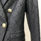 Double-breasted Stitches Faux Leather Blazer