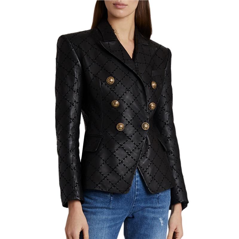Double-breasted Stitches Faux Leather Blazer
