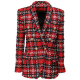 Double-breasted Tartan Plaid Tweed Blazer