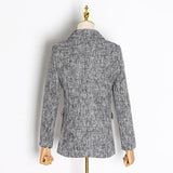 Primetime Looks-Double-breasted tasseled blazer in gray