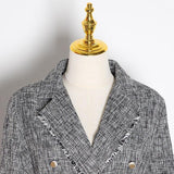 Primetime Looks-Double-breasted tasseled blazer in gray