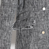 Primetime Looks-Double-breasted tasseled blazer in gray