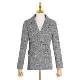 Primetime Looks-Double-breasted tasseled blazer in gray