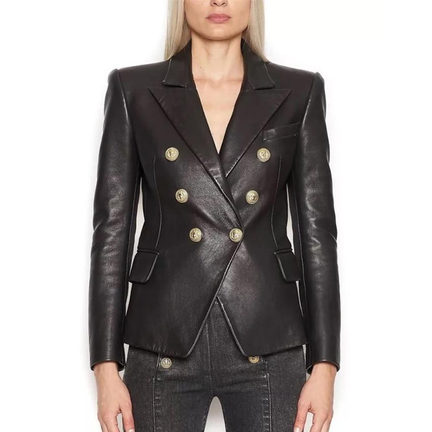 Primetime Looks-Double-breasted vegan leather blazer