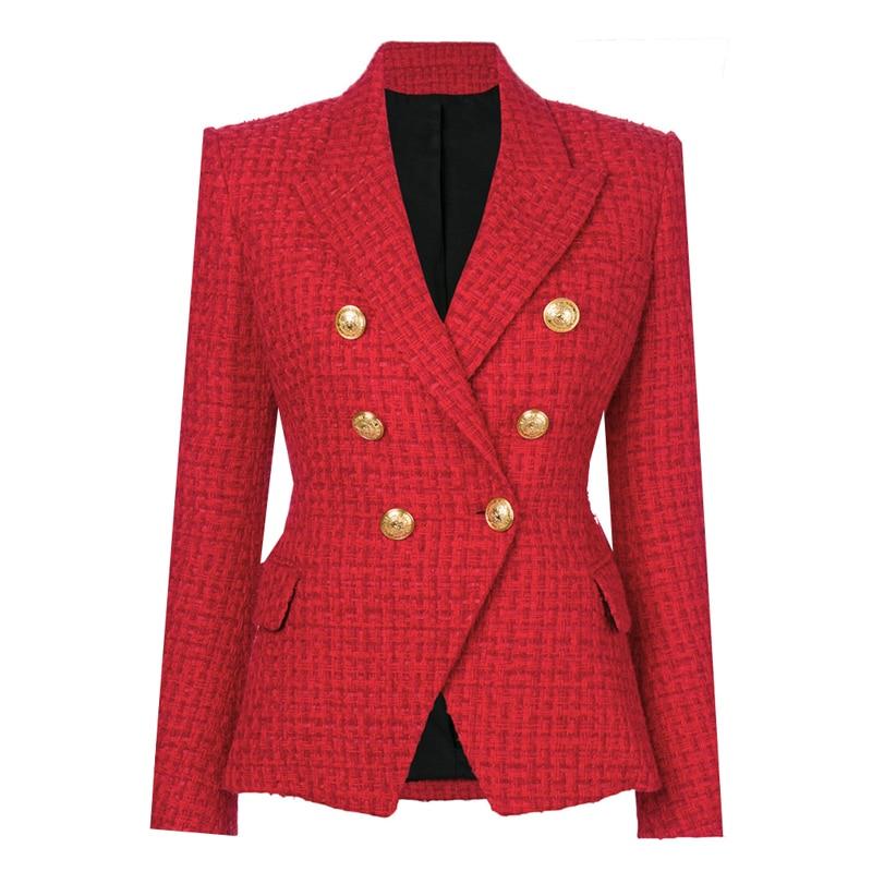 Primetime Looks-Double-breasted wool-blend blazer plaid red