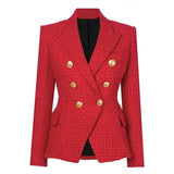 Double-breasted wool-blend blazer plaid red