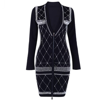 FERNANDA beaded black mini dress-mini dress-Primetime Looks