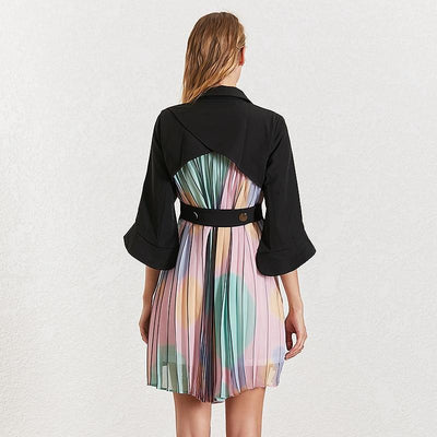 Flare sleeve patchwork pleated dress