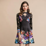 Floral print hollow-out mini dress