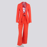 Primetime Looks-Electric orange pants suit