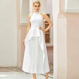 Elegant Halter Top and Pleated Skirt Set in colors