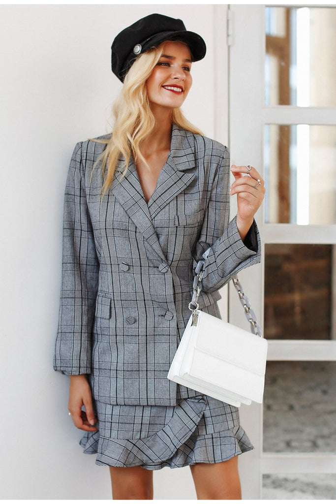 Primetime Looks-Elegant plaid blazer and mini skirt suit