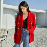 Elegant Red Double Breasted Blazer