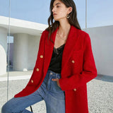 Elegant Red Double Breasted Blazer