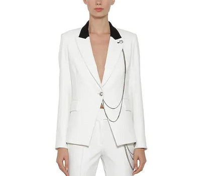 Primetime Looks-Elegant white chain embellished blazer