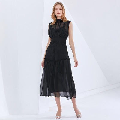 ELIE Pleated Sheer Midi Dress in colors