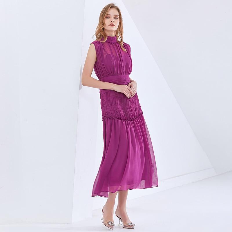 ELIE Pleated Sheer Midi Dress in colors