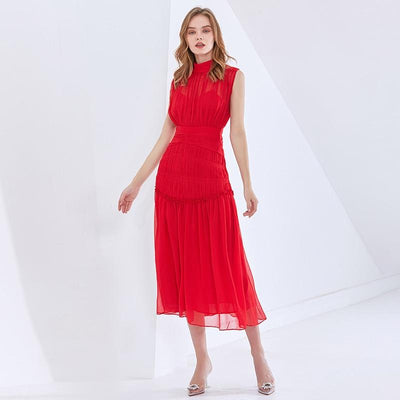 ELIE Pleated Sheer Midi Dress in colors