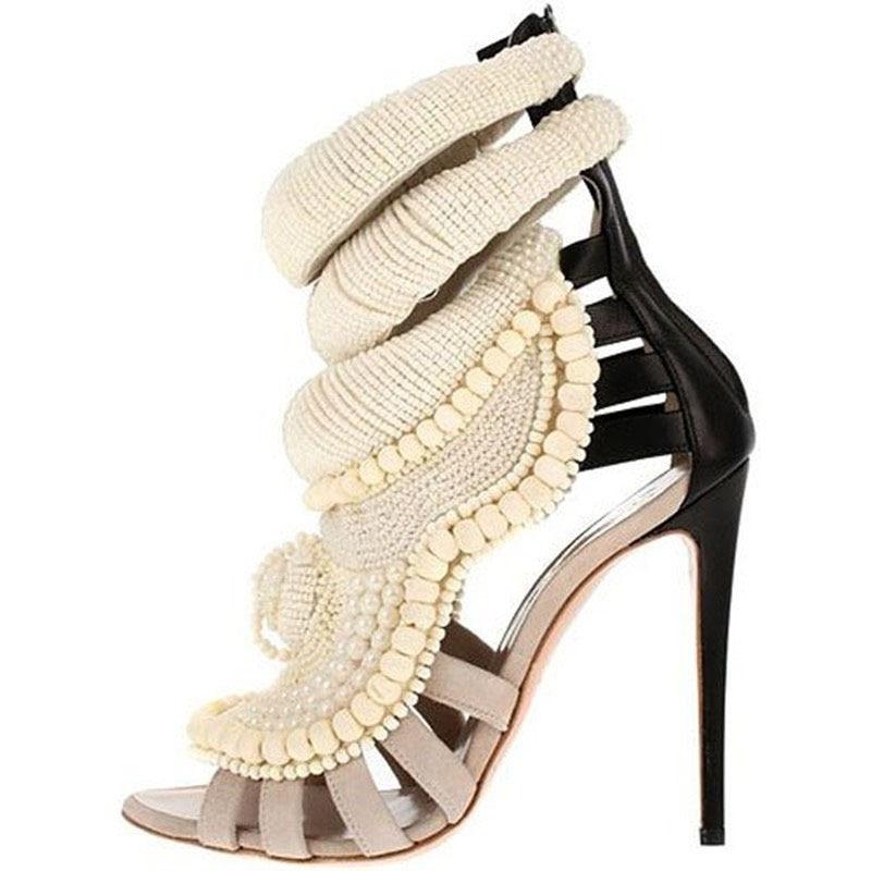 Embellished High-heeled Ankle-strap Sandals