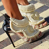 Embellished High-heeled Ankle-strap Sandals