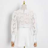 Primetime Looks-Embroidery Lace Pocket Shorts in Set