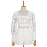 Primetime Looks-Embroidery Lace Pocket Shorts in Set