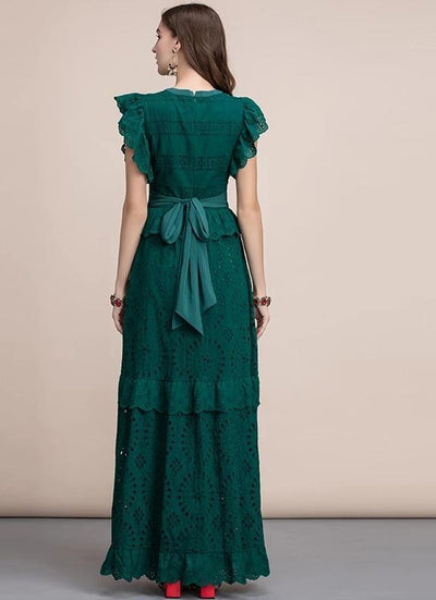 Emerald ruffled maxi dress