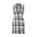 EVIE Plaid Tassel Patchwork Mini Dress