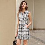 EVIE Plaid Tassel Patchwork Mini Dress