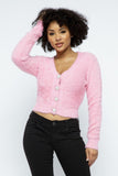 Eyelash Knit Cropped Cardigan With Pearl Button Details-Primetime-Looks