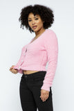 Eyelash Knit Cropped Cardigan With Pearl Button Details-Primetime-Looks