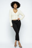 Eyelash Knit Cropped Cardigan With Pearl Button Details-Primetime-Looks