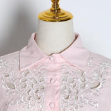Primetime Looks-Eyelet lantern-sleeve blouse and shorts set