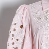 Primetime Looks-Eyelet lantern-sleeve blouse and shorts set