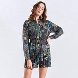 Primetime Looks-Eyelet Printed Belted Playsuit