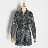Primetime Looks-Eyelet Printed Belted Playsuit