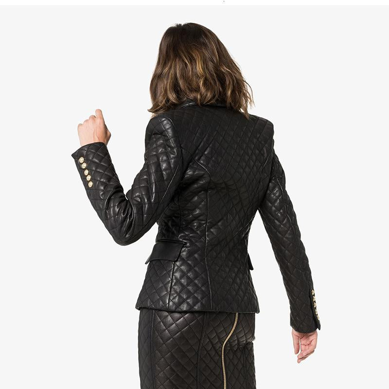 Primetime Looks-Faux leather grid skirt set
