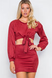 Primetime Looks-Faux Suede Two Piece Crop Top Mini Skirt Set
