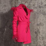 Feathered blazer dress with ruched sleeves in colors