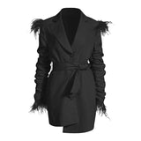 Feathered blazer dress with ruched sleeves in colors