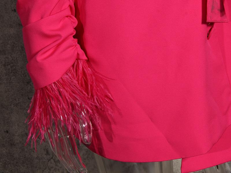 Feathered blazer dress with ruched sleeves in colors
